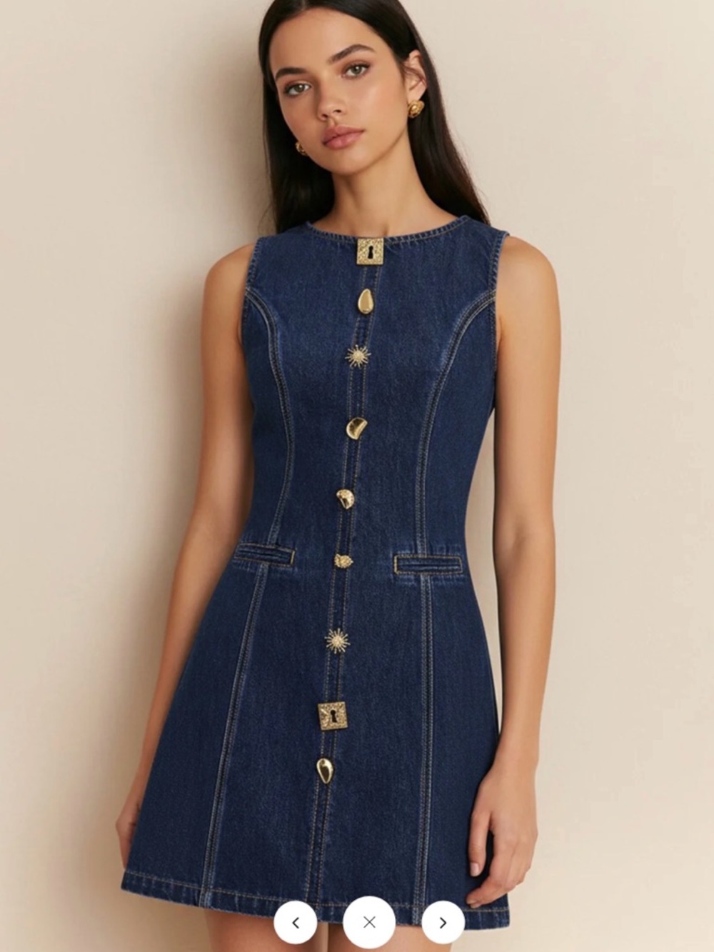 Commense Metal Detail Denim Sleeveless Mini Dress - XL
